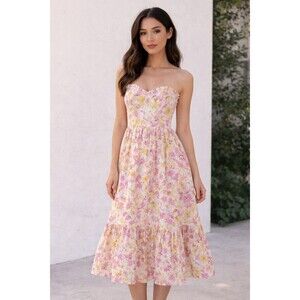 Storia Cotton Strapless Tiered Midi Summer Dress Size Small